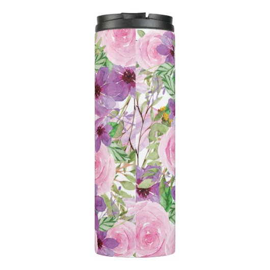 Roze Paarse moderne Waterverf Thermosbeker (Achterkant)