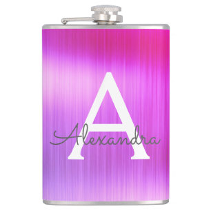 Roze - Paarse monogram geborsteld metaal Heupfles
