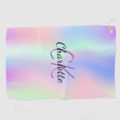 Roze paarse monogram holografisch golfhanddoek (Horizontaal)
