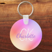 Roze paarse monogram, holografisch sleutelhanger (Voorkant)