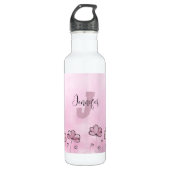 Roze Paarse Monogram Naam Bloemen Moderne Sjabloon Waterfles (Voorkant)