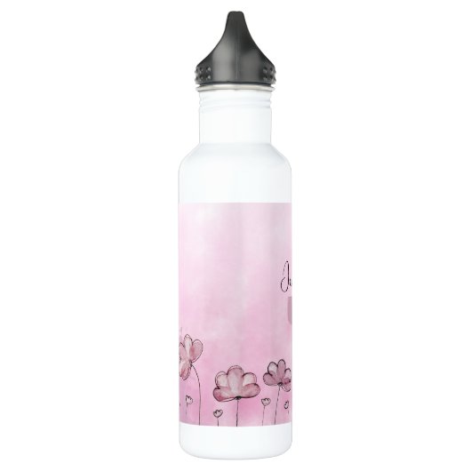 Roze Paarse Monogram Naam Bloemen Moderne Sjabloon Waterfles (Links)