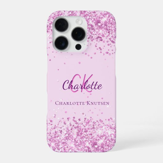 Roze paarse monogram naam iPhone hoesje (Achterkant)