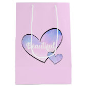 Roze Paarse Mooie Hart Gradiënt Medium Cadeauzakje (Achterkant)