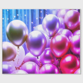 Roze & Paarse Mousserende Ballon, Verjaardagsfeest Cadeaupapier (Vlak)