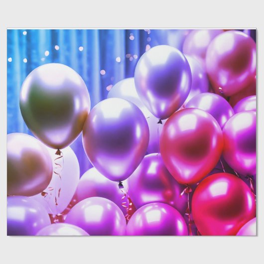 Roze & Paarse Mousserende Ballon, Verjaardagsfeest Cadeaupapier (Vlak)