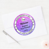 Roze Paarse mousserende glitteretiketten Logo Ronde Sticker (Envelop)