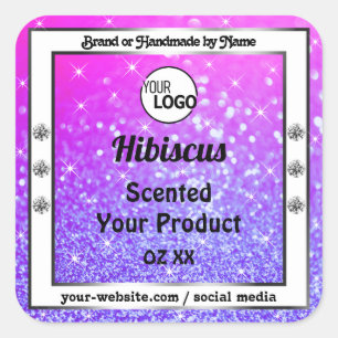 Roze Paarse mousserende glitteretiketten Logo Vierkante Sticker