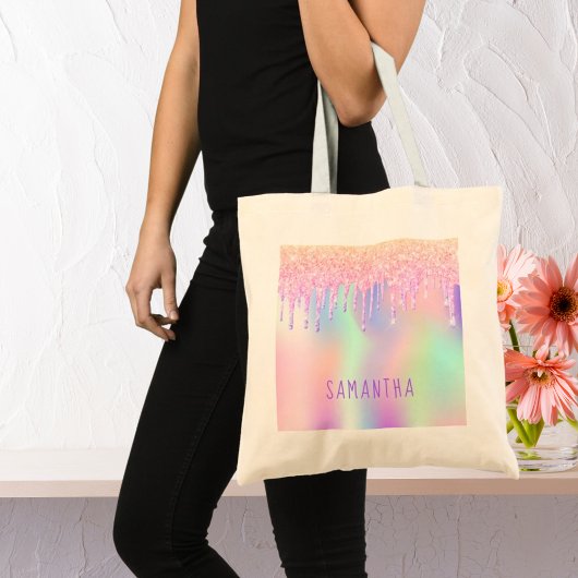 Roze paarse munt druppelnaam tote bag