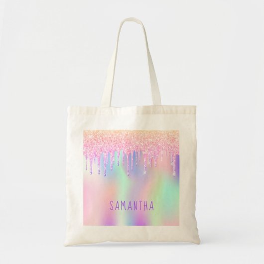 Roze paarse munt druppelnaam tote bag (Voorkant)