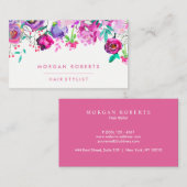 Roze Paarse Munt Floral Waterverf Visitekaartje (Voorkant / Achterkant)