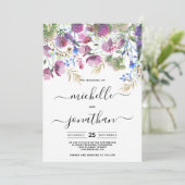 Roze paarse munt gouden wilde bloem bruiloft kaart (Staand voorkant)