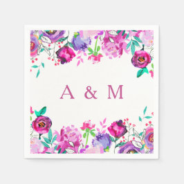 Roze Paarse Munt Waterverf Flowers Weddenschap Servet