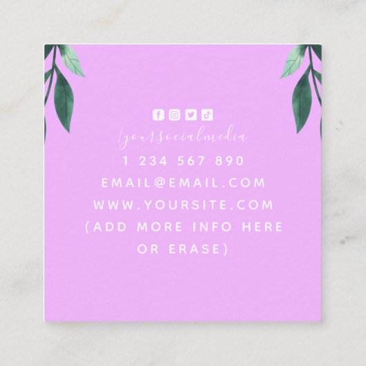 Roze Paarse naaimachines Afbeelding van naaddruk Vierkante Visitekaartje (Achterkant)