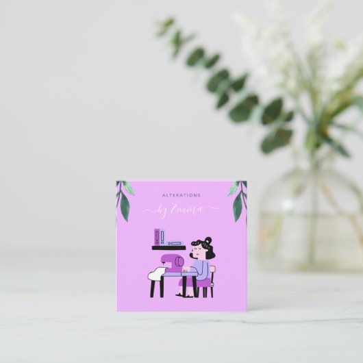 Roze Paarse naaimachines Afbeelding van naaddruk Vierkante Visitekaartje (Staand voorkant)