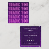 Roze & Paarse Neon Bedankt Typografie Tekst Cool Vierkante Visitekaartje (Voorkant / Achterkant)