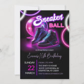 Roze Paarse Neon Discoball Sneakerball Verjaardag Kaart (Voorkant)
