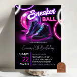 Roze Paarse Neon Discoball Sneakerball Verjaardag Kaart<br><div class="desc">Sneaker Ball Kids Verjaardagsfeest,  Air Jordan Kids Verjaardagsfeest,  Laten we het Sneakerball Uitnodiging,  Rainbow Sneakers Verjaardagsfeest.</div>