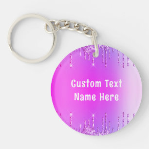 Roze Paarse Neon Glitter Drift Sleutelhanger Jouw
