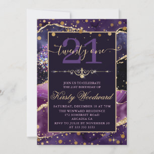 Roze & Paarse Nep Gouden Glitter Agate Verjaardag Kaart