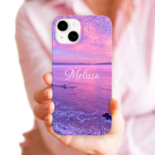 Roze Paarse Oceaan Zonsondergang Meisjesachtig Gla iPhone 15 Case