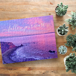 Roze Paarse oceaanstrand Zonneset volg je hart Legpuzzel