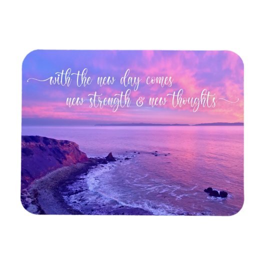 Roze Paarse Ocean Sunset Foto Inspirerend Quote Magneet (Horizontaal)