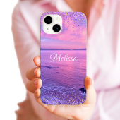 Roze Paarse Ocean Sunset Girly Glam Confetti Naam Case-Mate iPhone Case