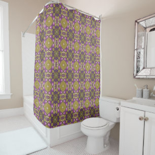 Roze Paarse Ochre Olive Green Tribal Kunst Douchegordijn