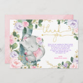 Roze Paarse olifant Baby shower Hartelijk dank Kaart (Voorkant / Achterkant)