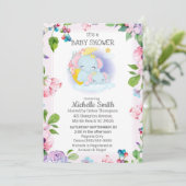 Roze Paarse Olifant Bloemige Moeder Baby Shower   Kaart (Staand voorkant)