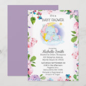 Roze Paarse Olifant Bloemige Moeder Baby Shower   Kaart (Voorkant / Achterkant)