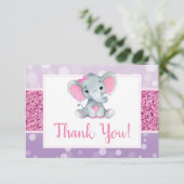 Roze Paarse Olifant Dank u Kaart Douche Verjaardag (Staand voorkant)