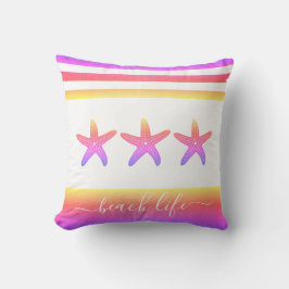 Roze paarse ombre 3 zeesterren strand leven script kussen