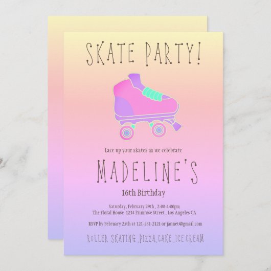 Roze paarse ombre elegante Sweet 16 Rollerskate Kaart (Voorkant / Achterkant)