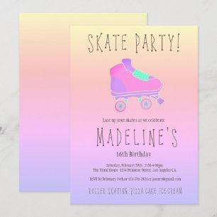 Roze paarse ombre elegante Sweet 16 Rollerskate Kaart
