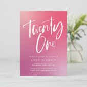Roze Paarse Ombre Kalligrafie 21e Verjaardag Kaart (Staand voorkant)
