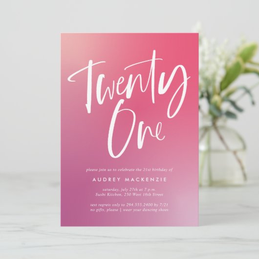 Roze Paarse Ombre Kalligrafie 21e Verjaardag Kaart (Staand voorkant)