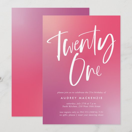 Roze Paarse Ombre Kalligrafie 21e Verjaardag Kaart (Voorkant / Achterkant)