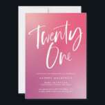 Roze Paarse Ombre Kalligrafie 21e Verjaardag Kaart<br><div class="desc">Roze Paarse Ombre Kalligrafie 21st Birthday beschikt over moderne kalligrafie op een heldere en kleurrijke gradiënt achtergrond.</div>
