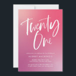 Roze Paarse Ombre Kalligrafie 21e Verjaardag Kaart<br><div class="desc">Roze Paarse Ombre Kalligrafie 21st Birthday beschikt over moderne kalligrafie op een heldere en kleurrijke gradiënt achtergrond.</div>