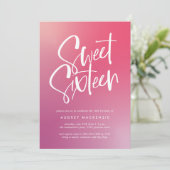 Roze Paarse Ombre Kalligrafie Sweet Sixteen Kaart (Staand voorkant)