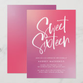 Roze Paarse Ombre Kalligrafie Sweet Sixteen Kaart (Voorkant / Achterkant)