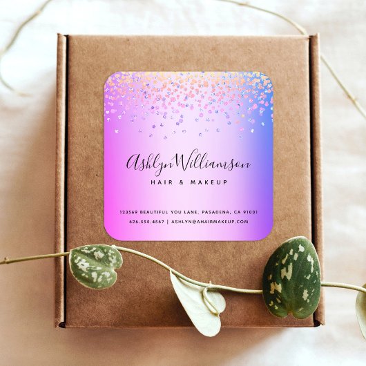 Roze paarse ombre kapsalon make-up artiest modern vierkante sticker