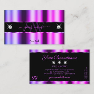 Roze Paarse ombre op zwarte juwelen monogram Visitekaartje