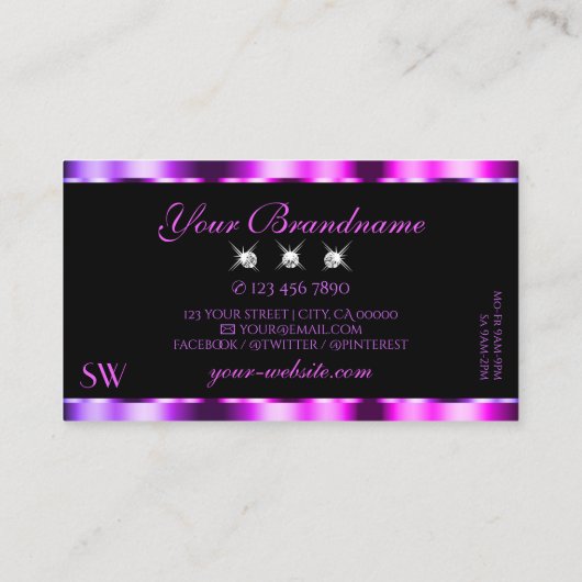 Roze Paarse ombre op zwarte juwelen monogram Visitekaartje (Achterkant)