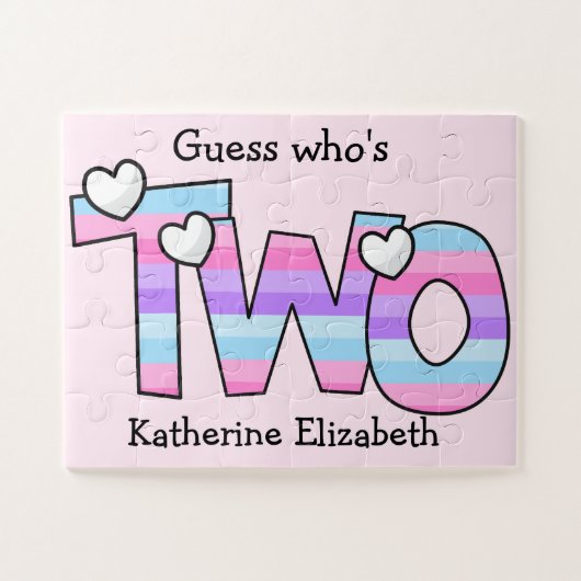 Roze Paarse Ombre Strepen Harten 2e Verjaardag Legpuzzel (Horizontaal)