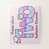 Roze Paarse Ombre Strepen Harten 2e Verjaardag Legpuzzel (Verticaal)