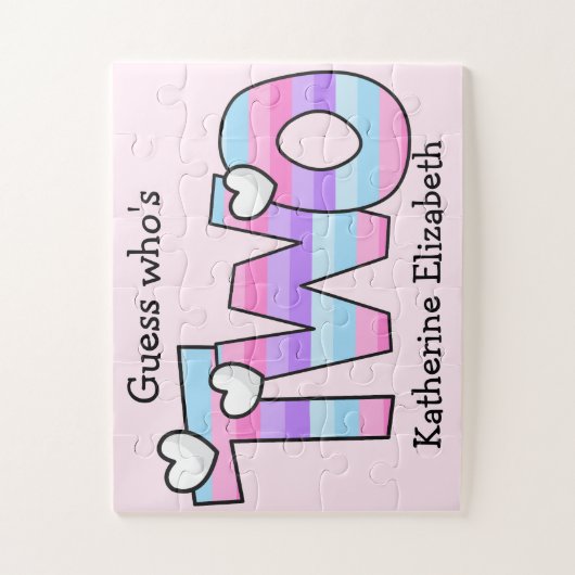 Roze Paarse Ombre Strepen Harten 2e Verjaardag Legpuzzel (Verticaal)