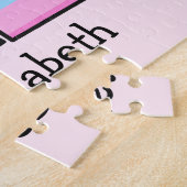 Roze Paarse Ombre Strepen Harten Eerste Verjaardag Legpuzzel (Zijkant)